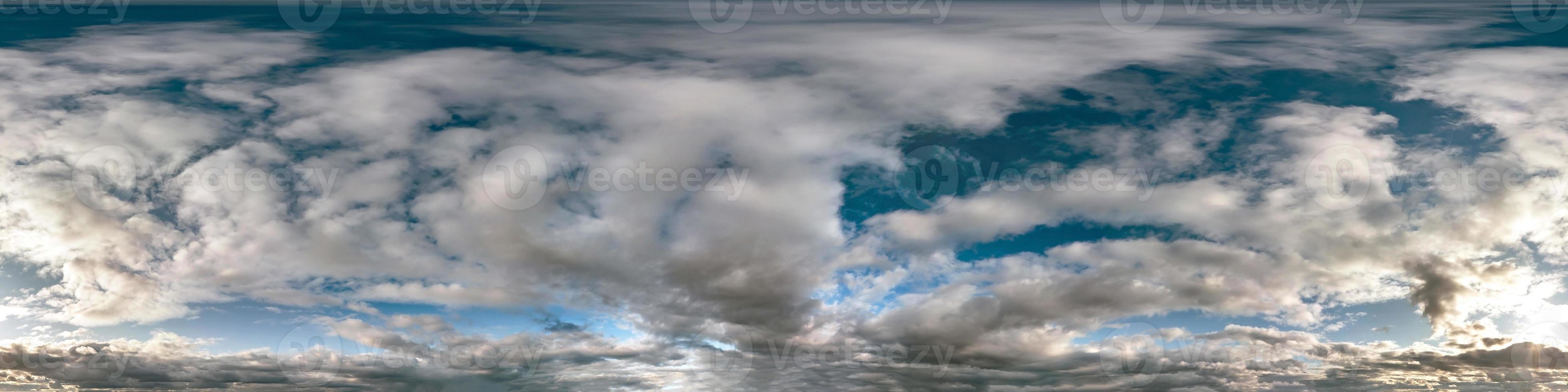 blue sky with beautiful clouds. Seamless hdri panorama 360 degrees angle view with zenith for use in 3d graphics or game development as sky dome or edit drone shot photo