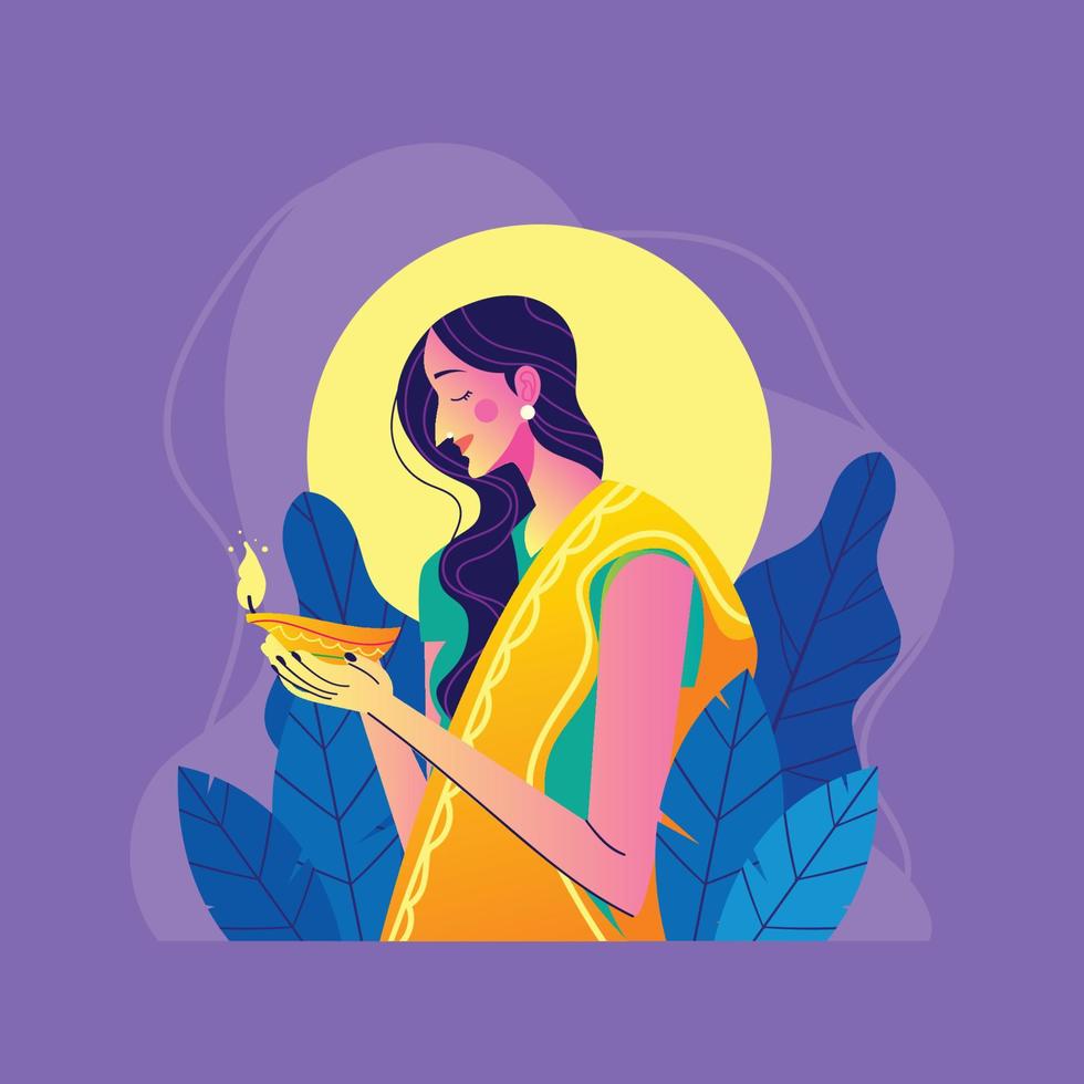 Indian Women in Diwali Night vector