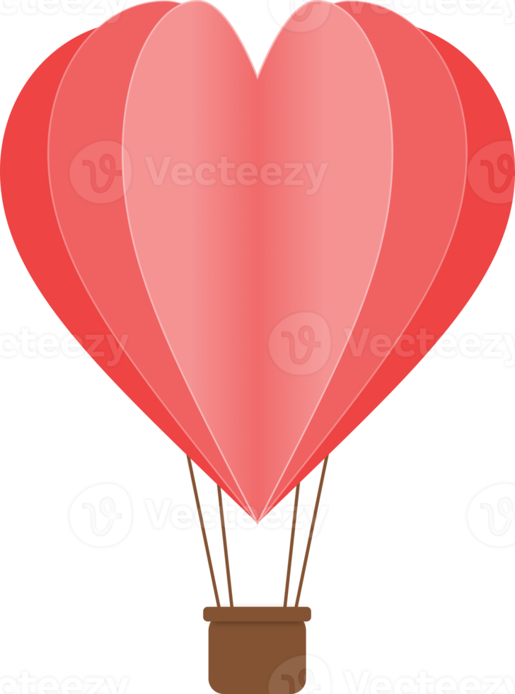 Red Heart Hot Air Balloon Paper Cut, Heart Shaped Hot Air Balloon png