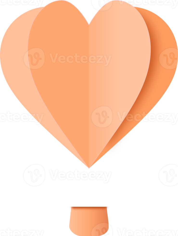 corte de papel de balão de ar quente de coração laranja, balão de ar quente em forma de coração png