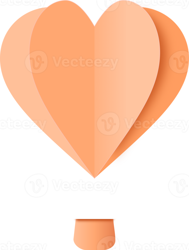 Orange Heart Hot Air Balloon Paper Cut, Heart Shaped Hot Air Balloon png