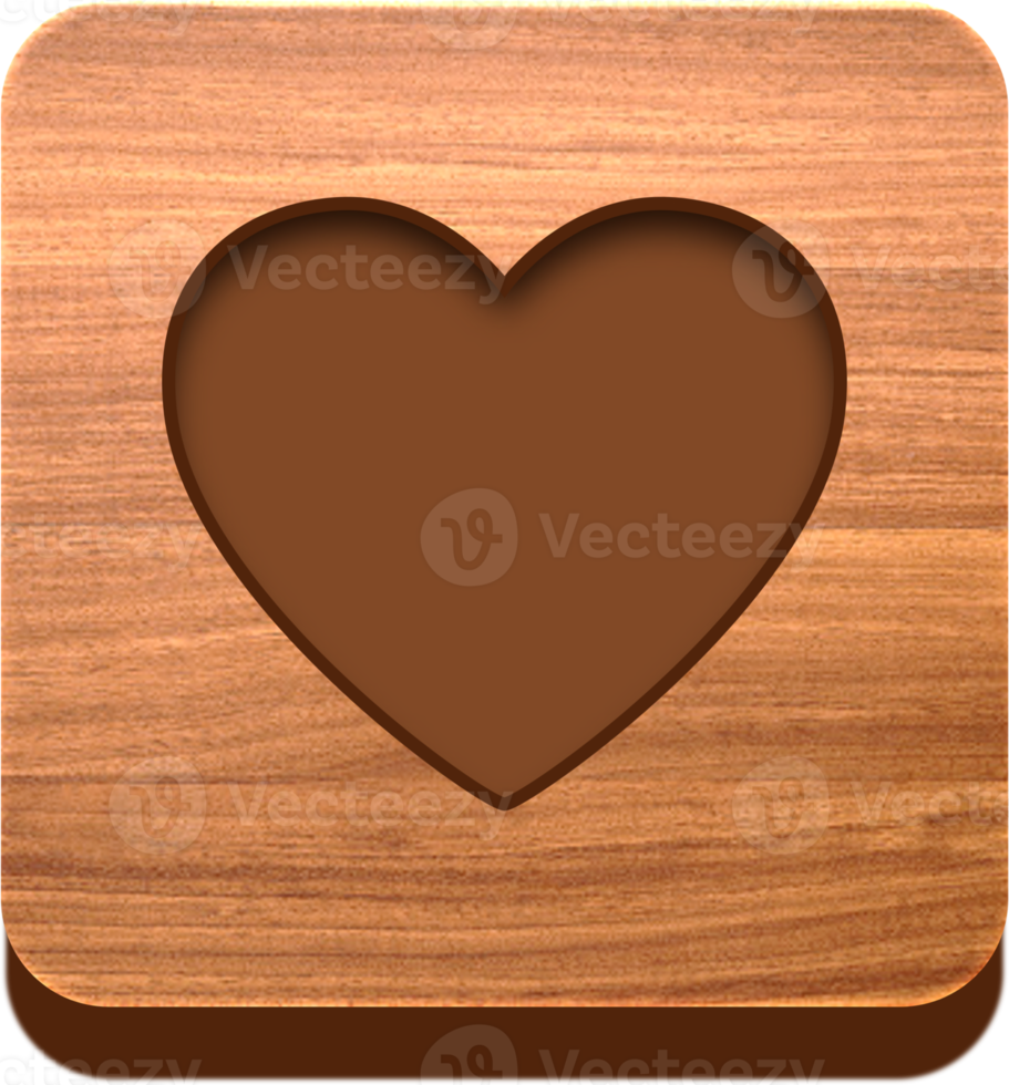 botão de coração de madeira, ícone de madeira png