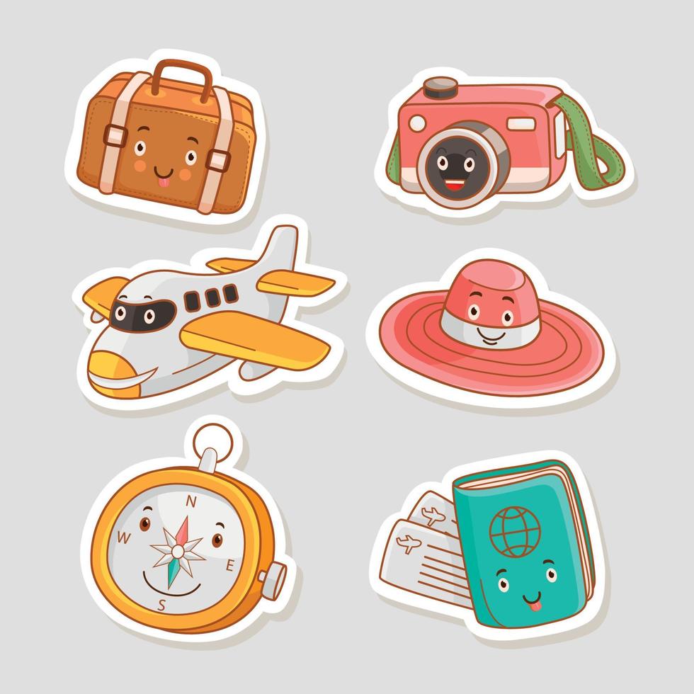 Kawaii Traveling Stuff Stickers Set 12246710 Vector Art at Vecteezy