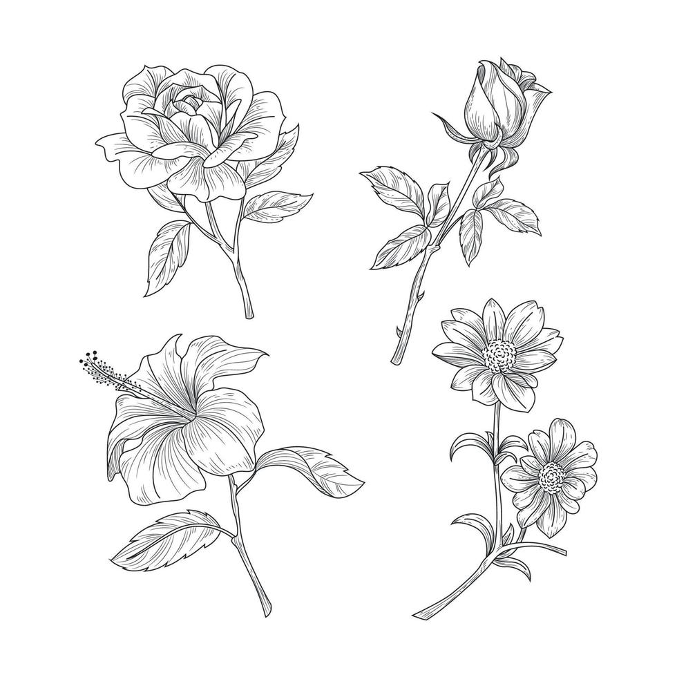 Realistic Hand Drawn Floral vector