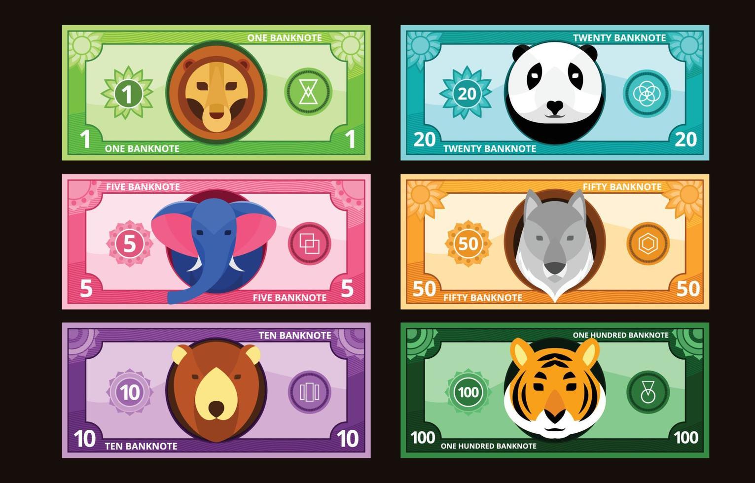 papel moneda con temas de animales vector