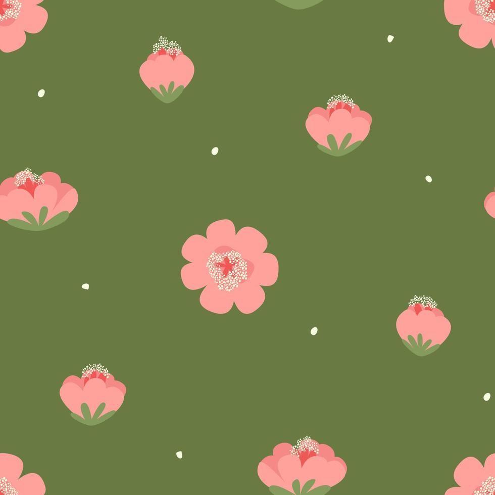 Seamless pattern with flowers for women's fabric on a green background vector