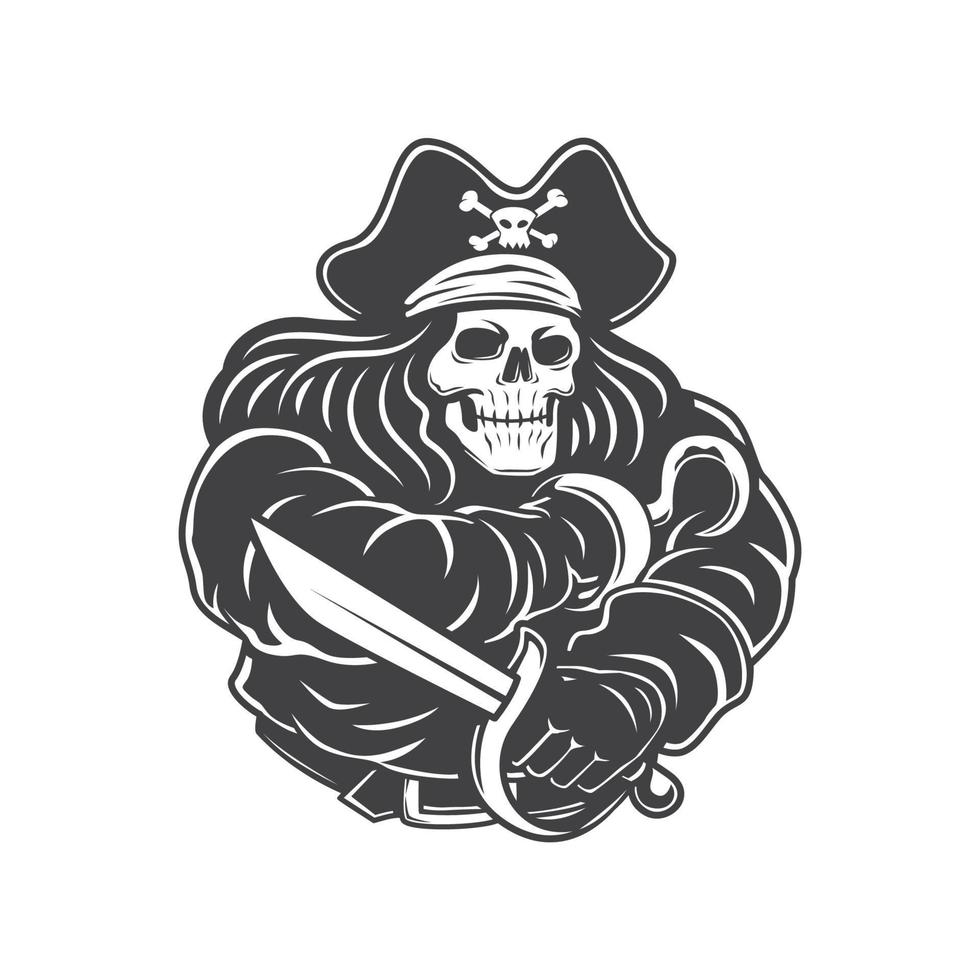 skull pirates black and white vector illustration