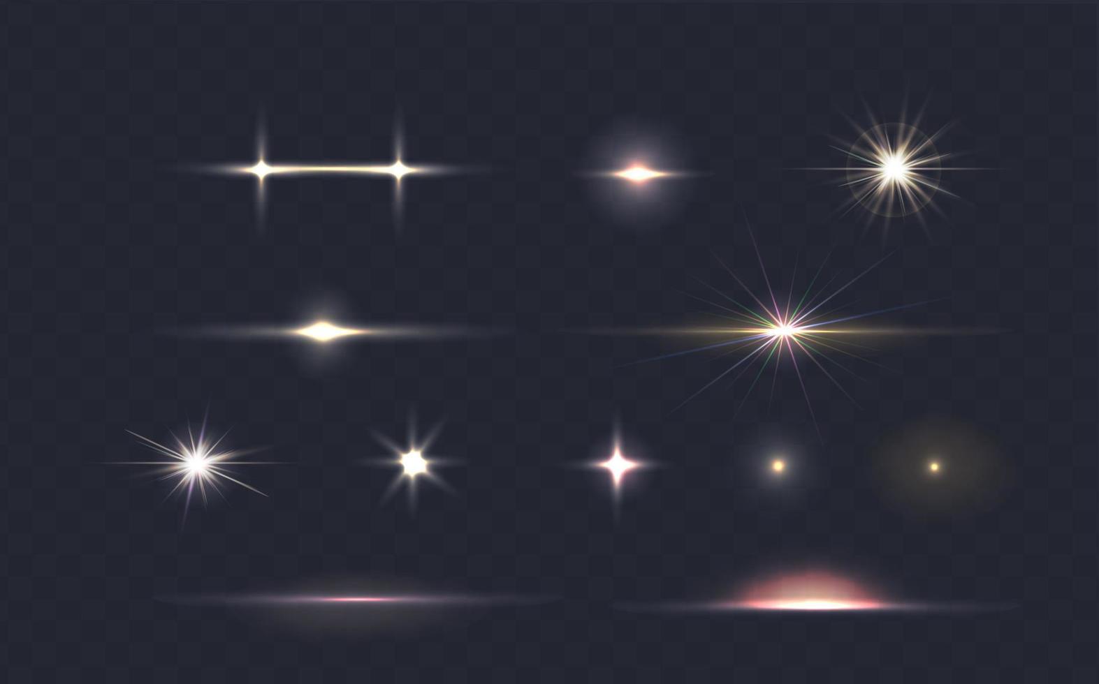 Set of bright horizontal laser or light rays. Beautiful highlights with luminous stripes on a light background. vector