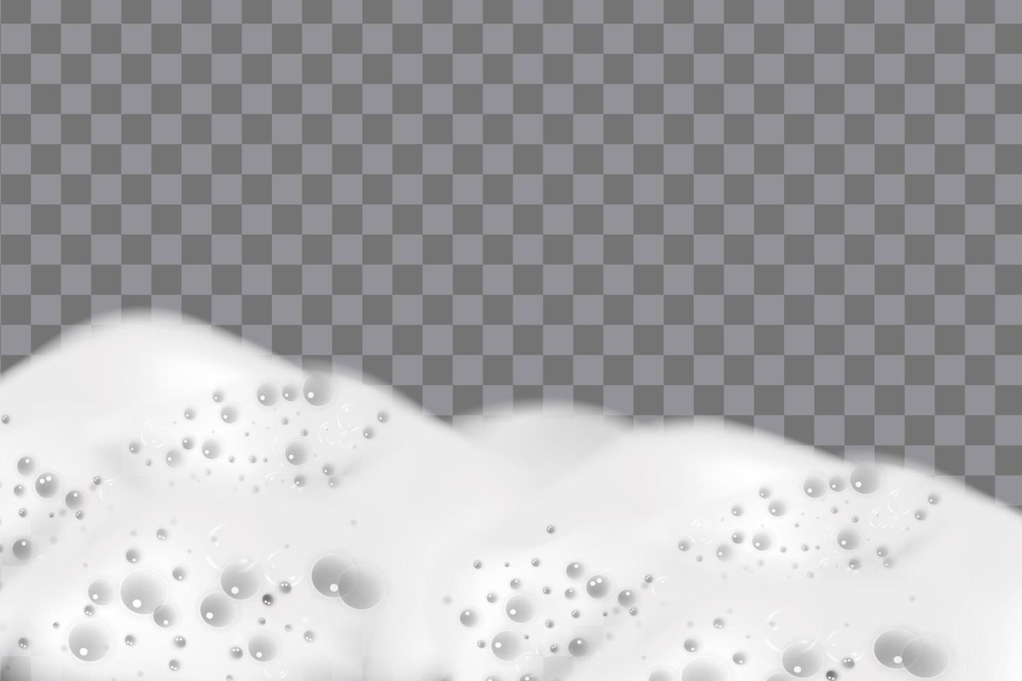 Realistic white cold beer foam with bubbles, flowing down a glass goblet. vector