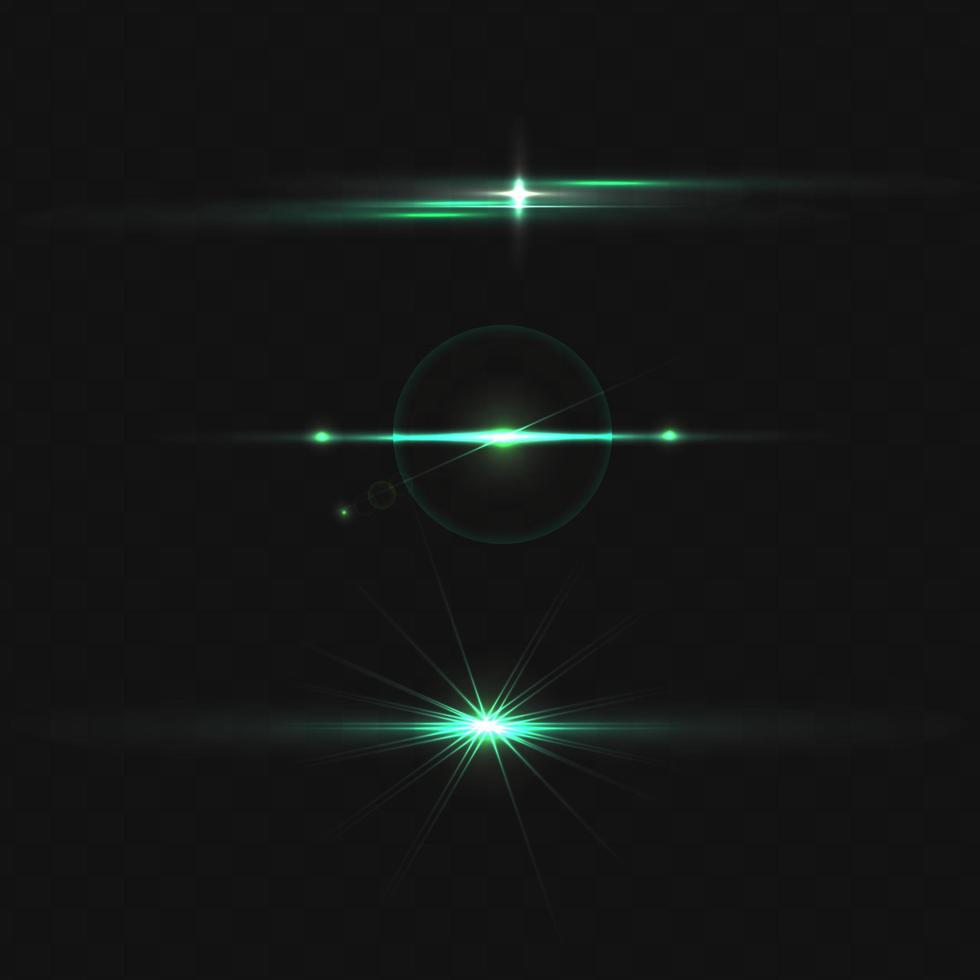 conjunto de rayos láser o de luz horizontales brillantes. hermosos reflejos con rayas luminosas sobre un fondo claro. vector