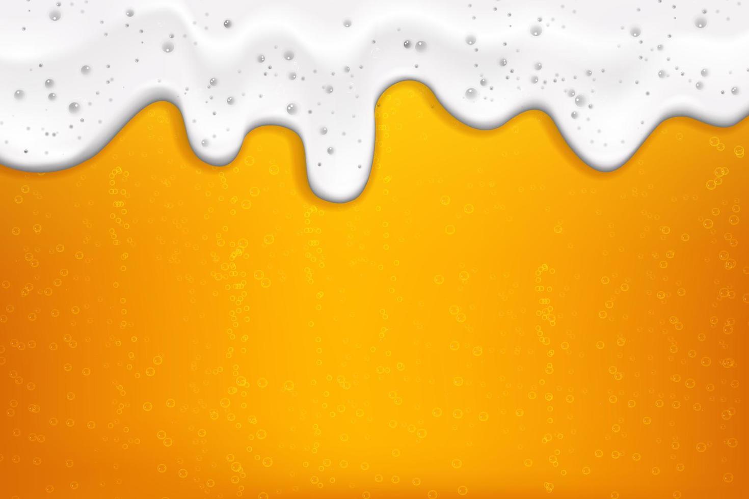 Realistic white cold beer foam with bubbles, flowing down a glass goblet. vector
