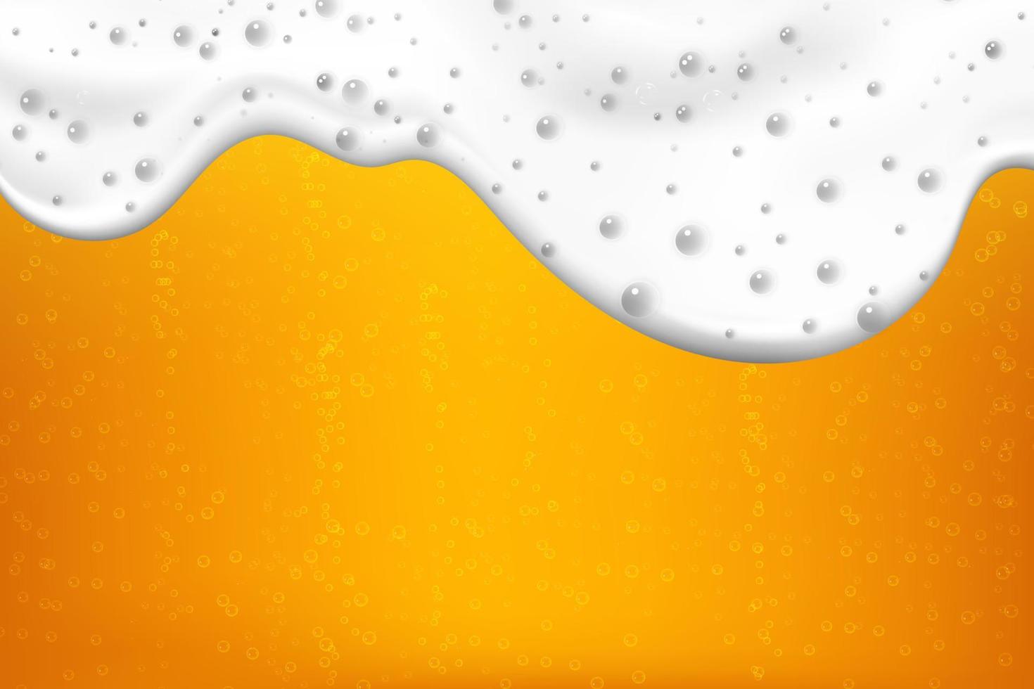 Realistic white cold beer foam with bubbles, flowing down a glass goblet. vector