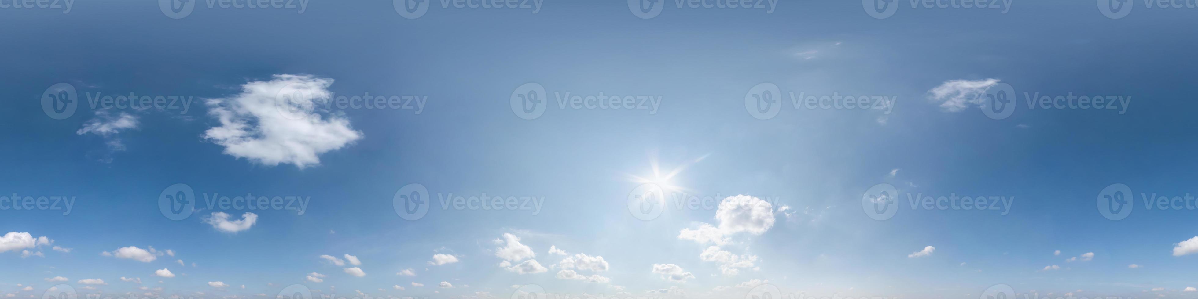 clear blue sky with white beautiful clouds. Seamless hdri panorama 360 degrees angle view  with zenith for use in 3d graphics or game development as sky dome or edit drone shot photo