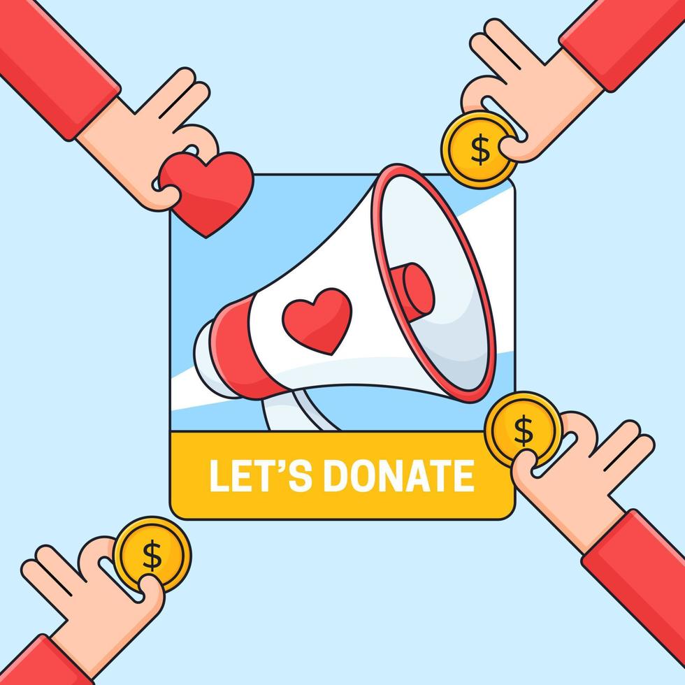 lets donate campaign promotion multiple hand give charity vector illustration