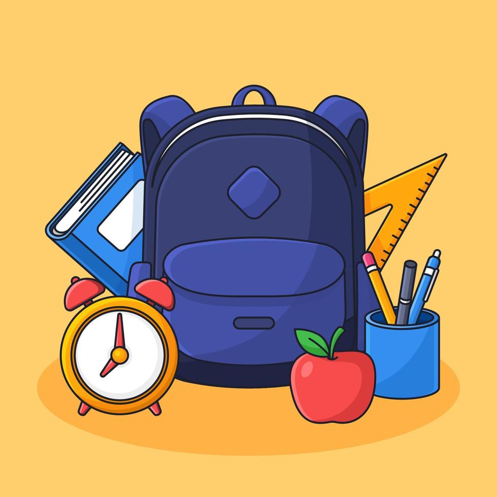 student backpack with full studying tools vector illustration for back to school concept cartoon outline style flat design