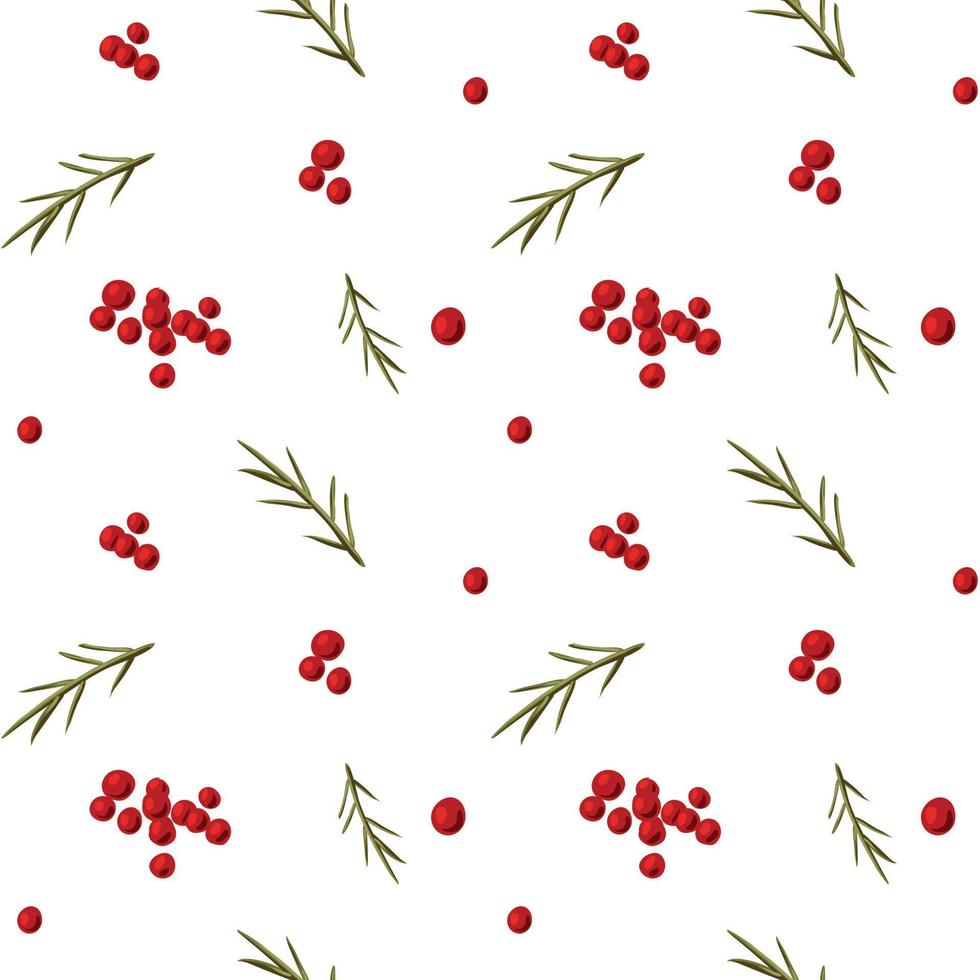 Christmas background with berries and rosemary. vector