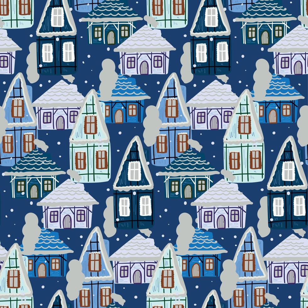 Christmas background with houses in the snow. vector