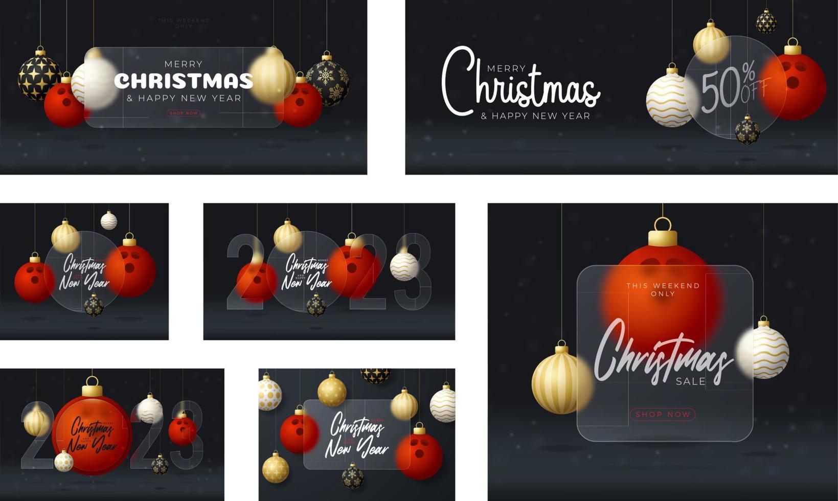 Bowling Christmas sale banner or greeting card. happy new year and merry christmas sport banner with glassmorphism, glass-morphism or glass morphism blur effect. Realistic vector illustration