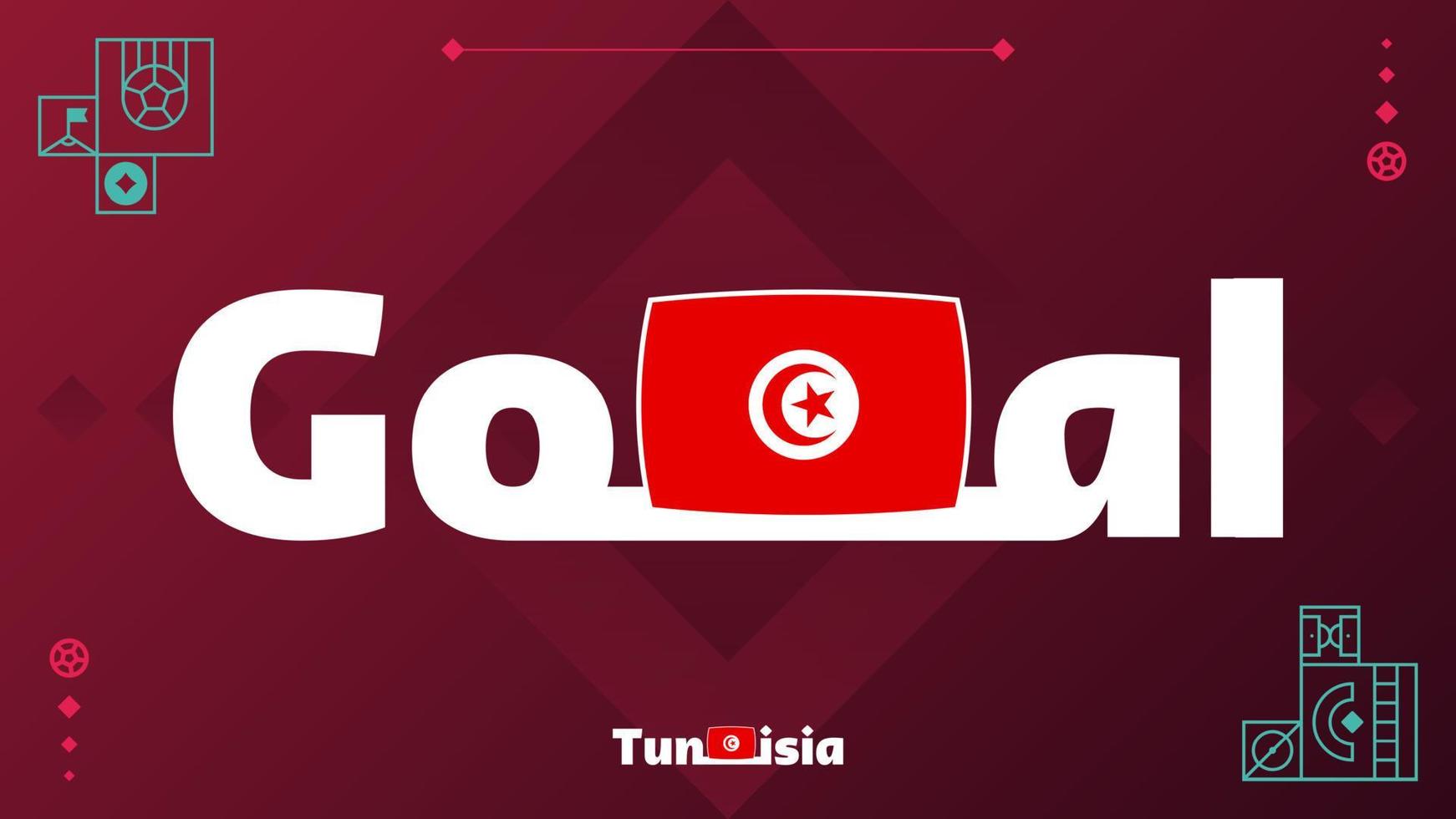bandera de túnez con eslogan de gol en el fondo del torneo. Ilustración de vector de fútbol mundial 2022
