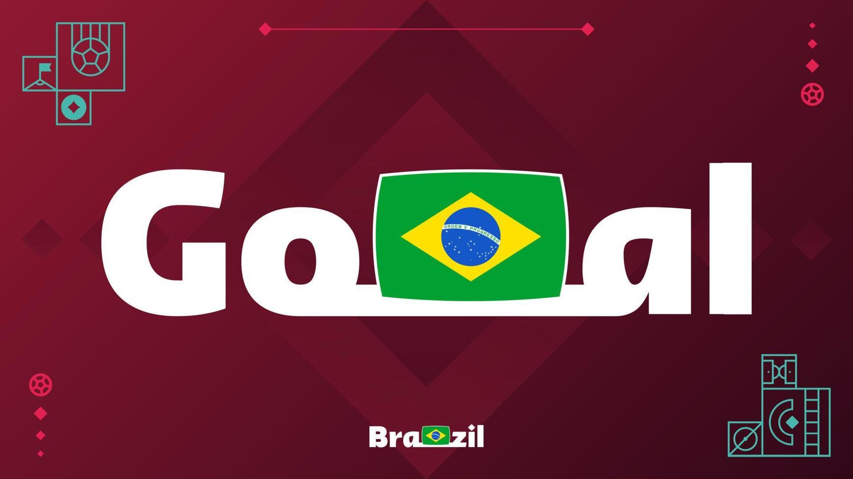 bandera de brasil con eslogan de gol en el fondo del torneo. Ilustración de vector de fútbol mundial 2022