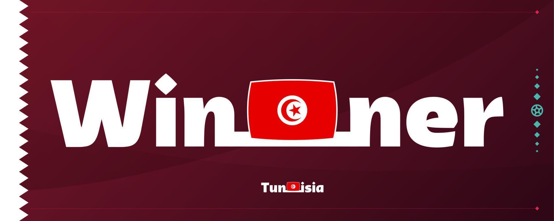 tunisia flag with winner slogan on football background. World Football 2022 tournament vector illustration