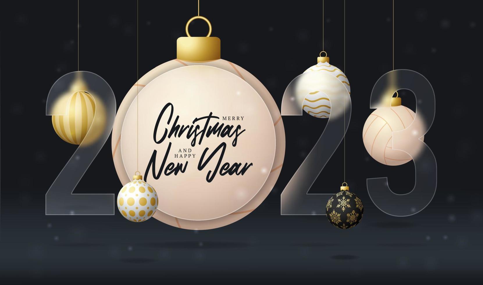 volleyball 2023 new year sale banner or greeting card. happy new year and merry christmas sport banner with glassmorphism, glass-morphism or glass morphism blur effect. Realistic vector illustration