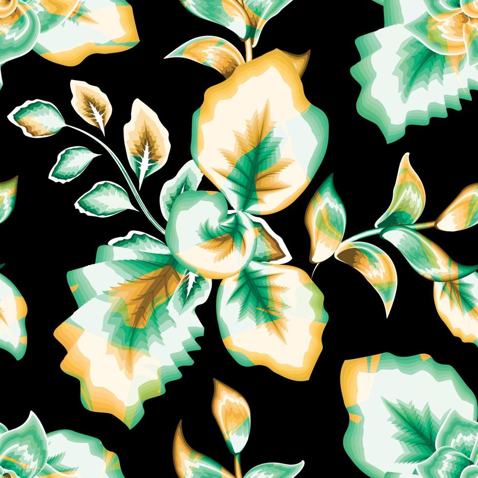 Botanical trendy design in colorful style on dark background seamless pattern. Creative seamless pattern with tropical plants. Nature ornament for textile, fabric and wallpaper. tropical wallpaper vector