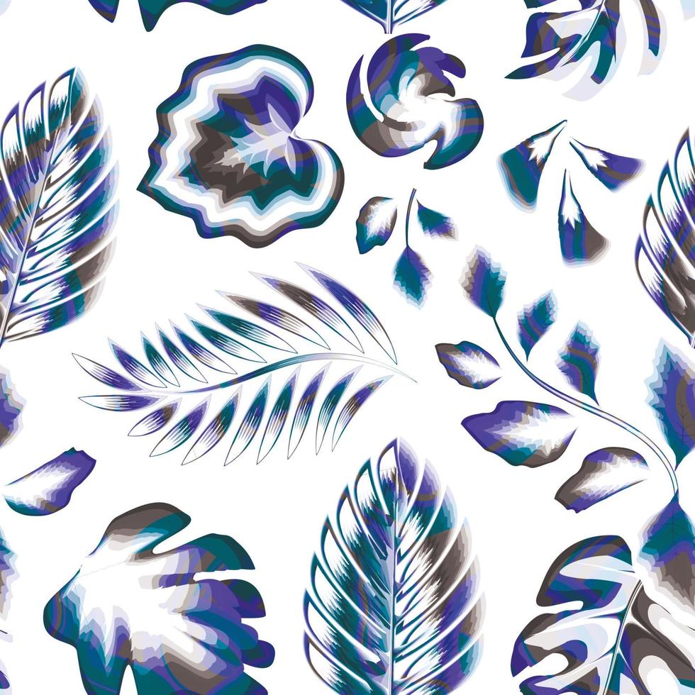 estampados de moda textura de patrones sin fisuras con plantas tropicales y follaje sobre fondo blanco. diseño vectorial papel pintado de la naturaleza. diseño de verano. ornamento de la naturaleza. elemento tropical. trópico exótico vector