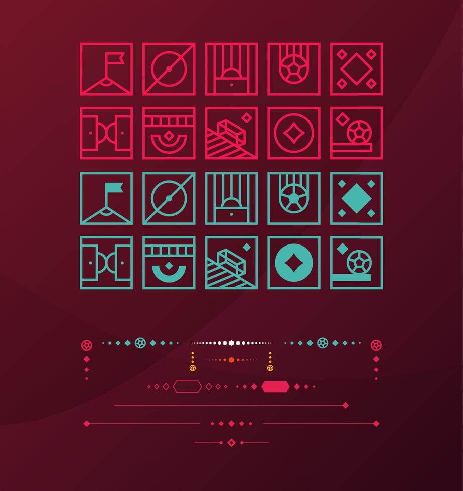 2022 Football or Soccer Championship design elements vector set. Official color background, dividers, lines and icons. Vector, Banner Social Media kit, template