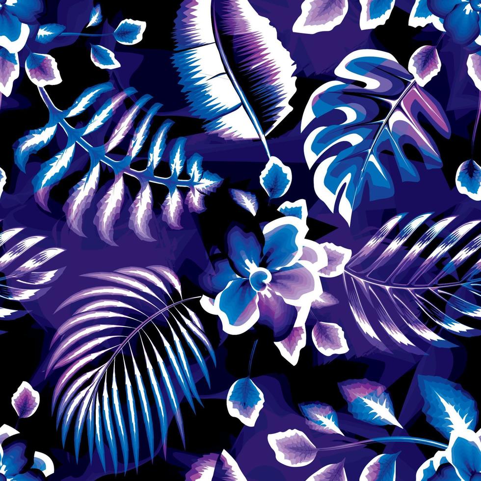 abstract blue monstera palm leaves seamless pattern with tropical banana leaf and flower plants foliage on abstract background. Floral background. Exotic tropics. Summer design. nature wallpaper vector