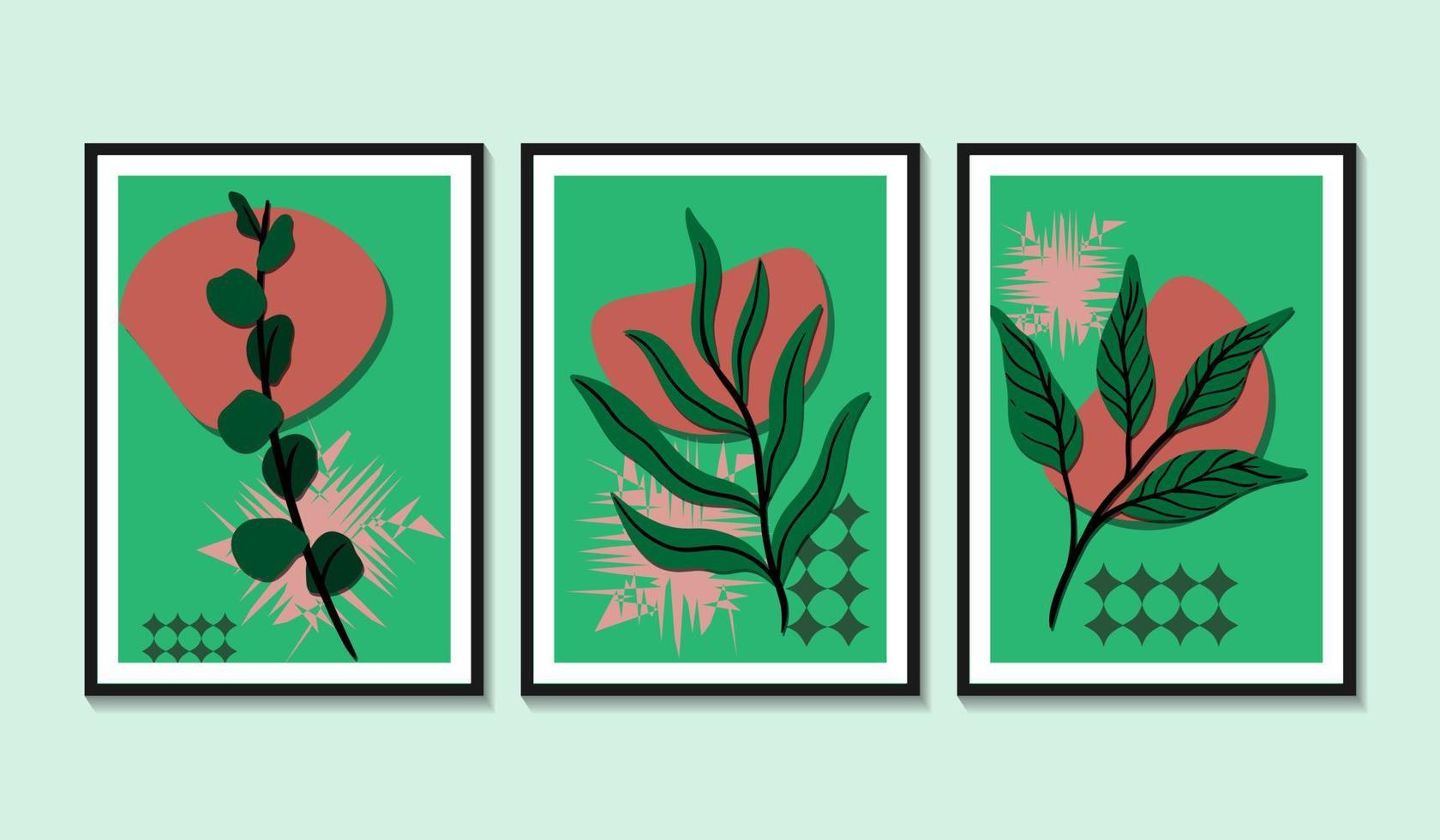 Collection of contemporary art posters botanical wall art abstract leaves vector
