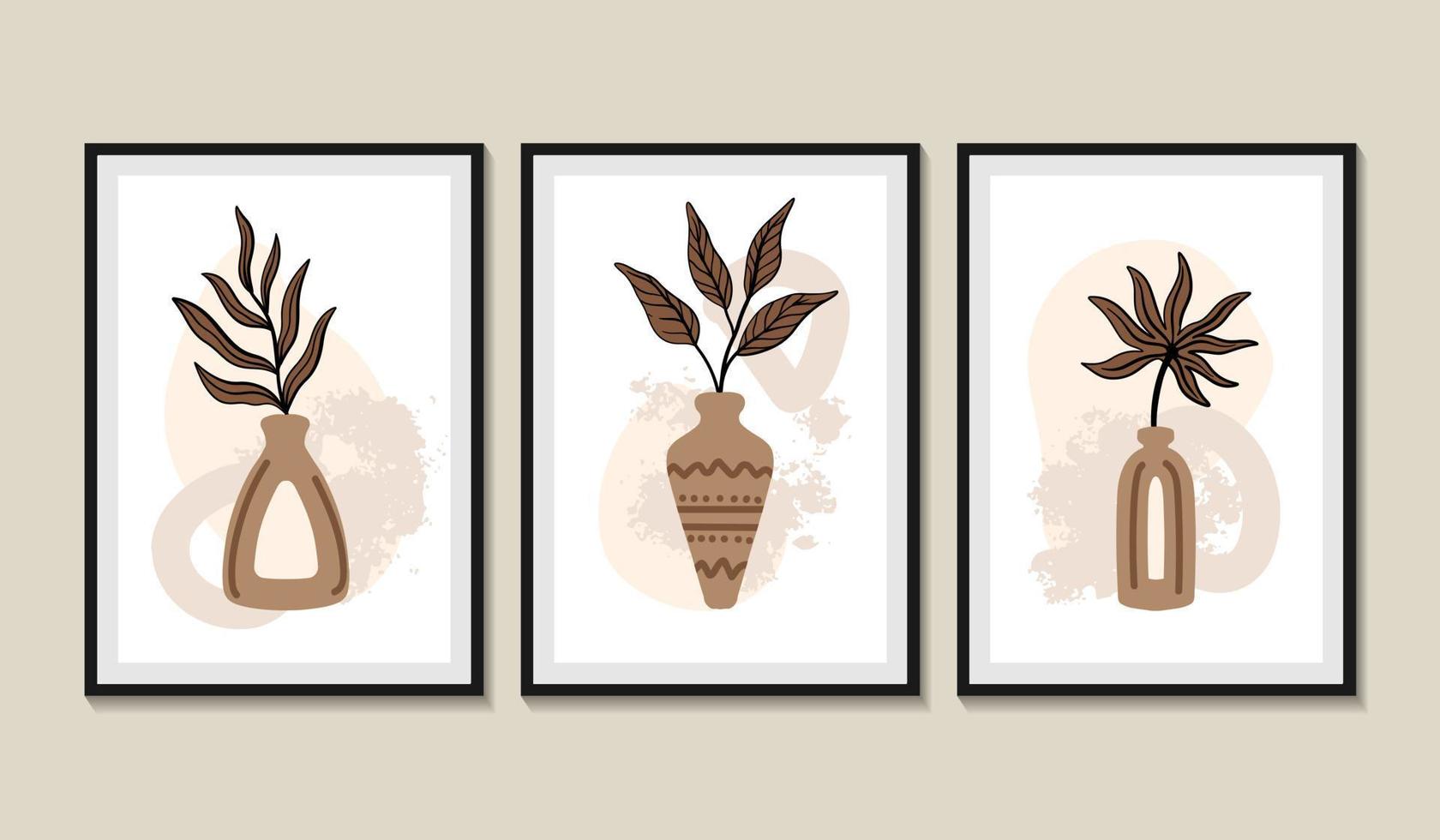 Hand drawn flat design boho wall art vase vector