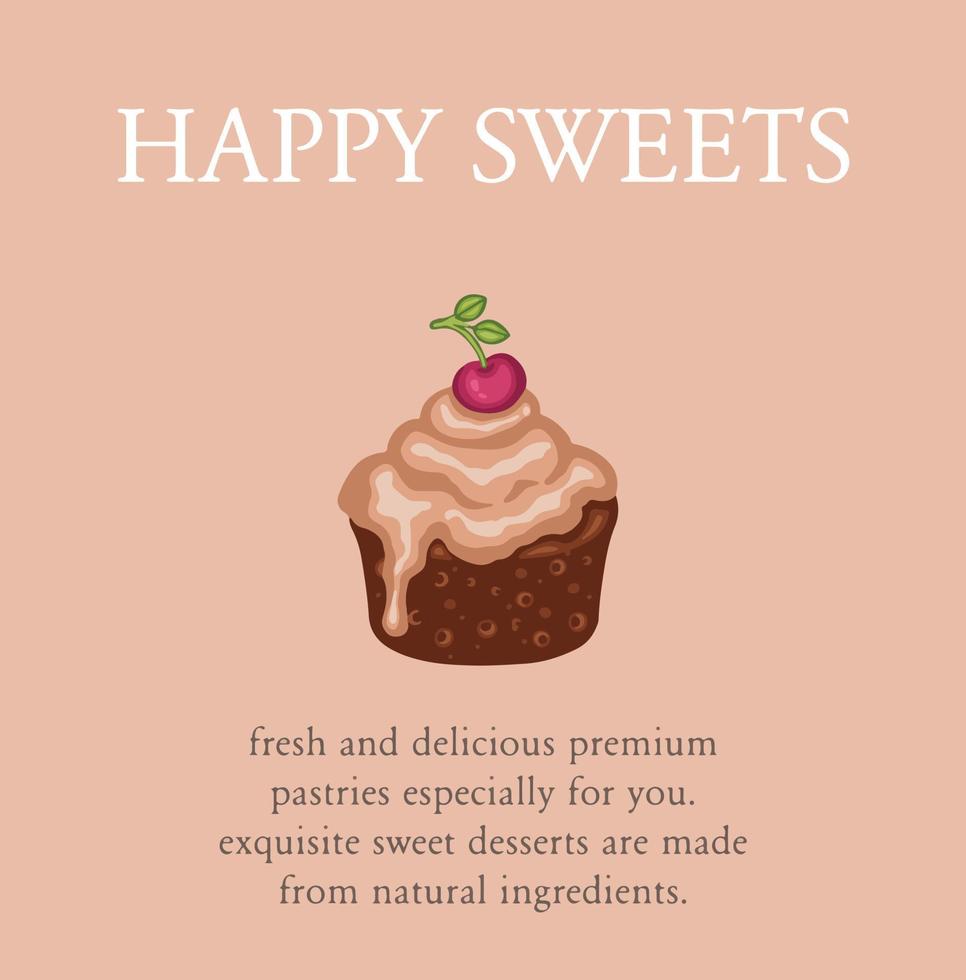 Postcard sweet desserts happy rum baba cake vector