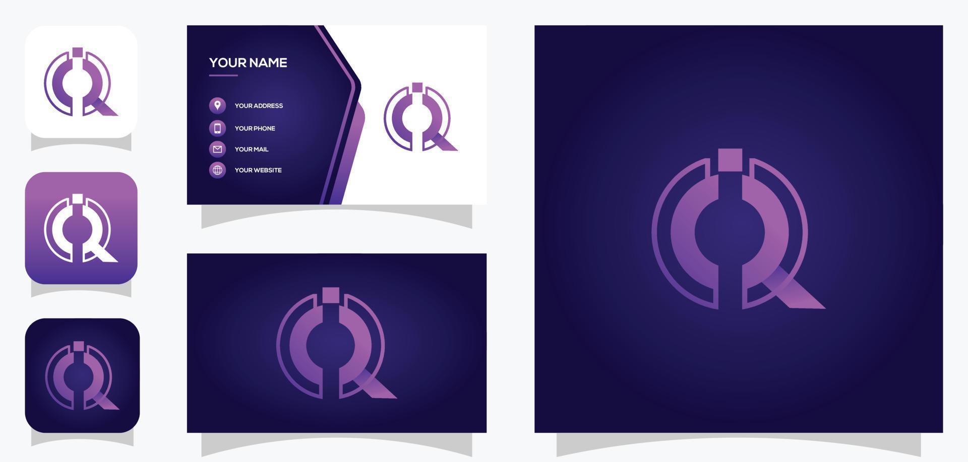 vector graphic of letter I and Q or IQ logo design with modern style and business card