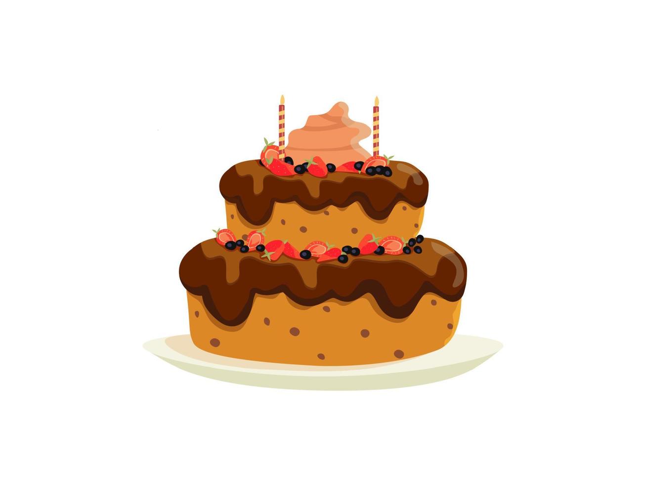 A birthday cake with two candles. Vector illustration.