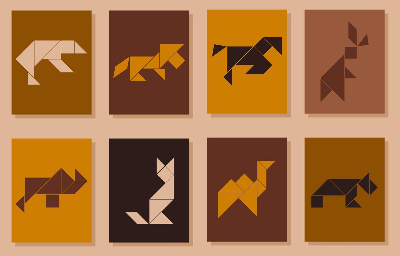 conjunto de 8 carteles de tangram con diferentes animales. carteles minimalistas modernos con animales. ilustración vectorial vector