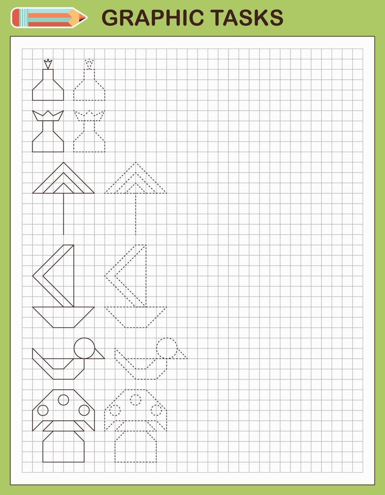 Graphic tasks by cells. Educational games for kids vector