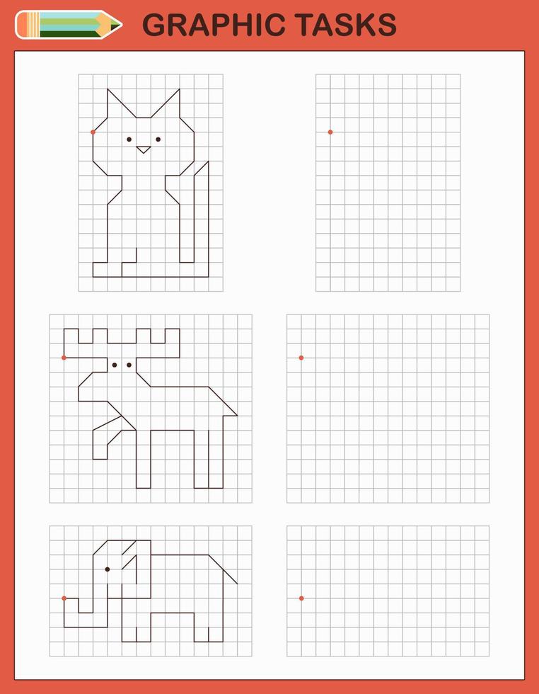 Graphic tasks by cells. Educational games for kids vector