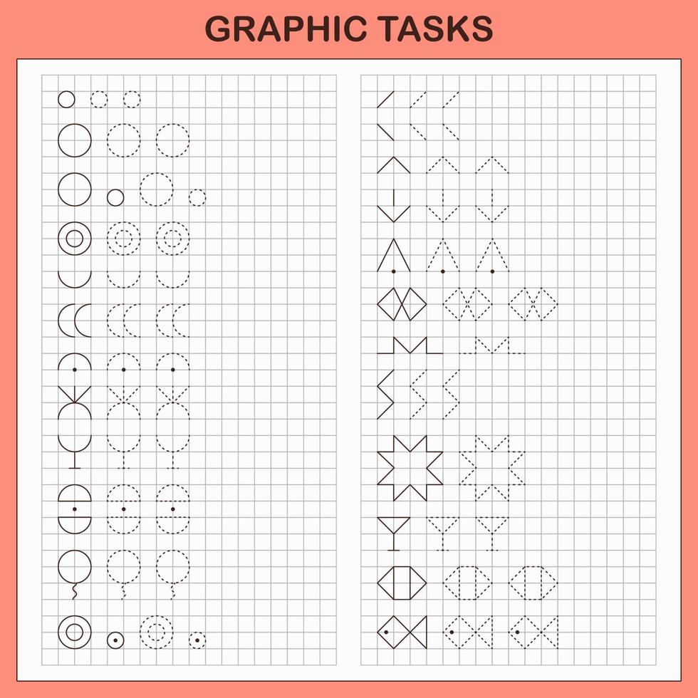 Graphic tasks by cells. Educational games for kids vector