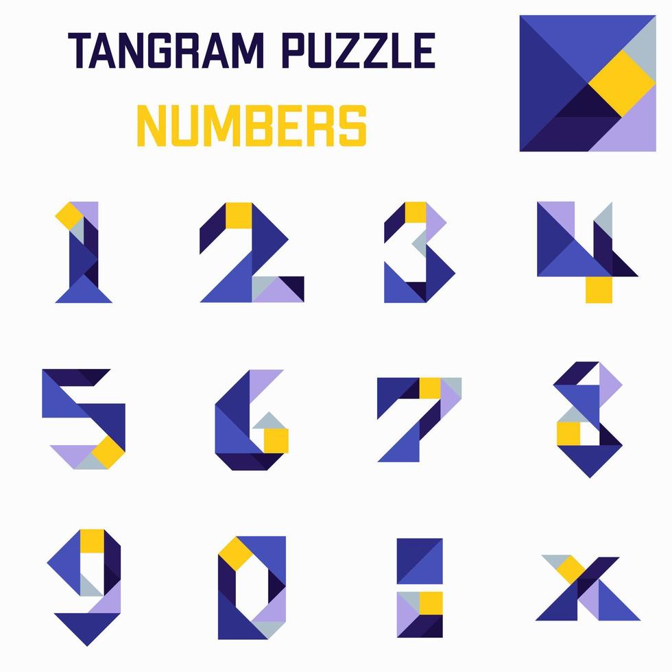 Tangram puzzle game. Schemas with different numbers. Game for children. Vector illustration