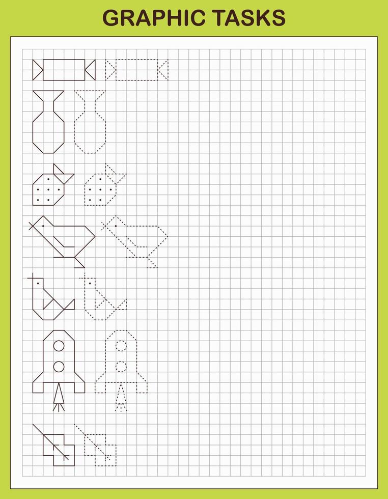 Graphic tasks by cells. Educational games for kids vector