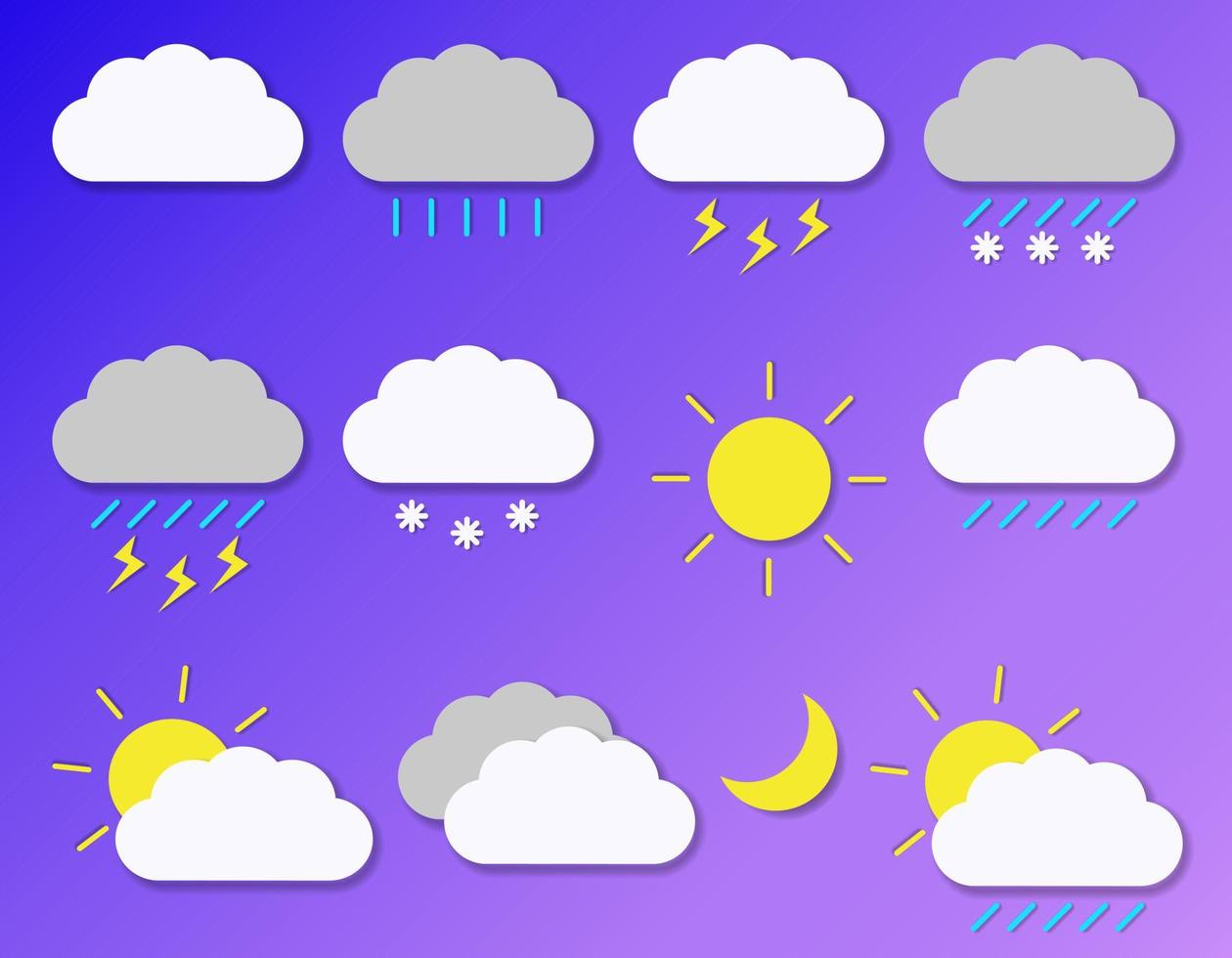 iconos con estilo con fenómenos meteorológicos. iconos aislados modernos en estilo plano sobre fondo degradado. ilustración vectorial vector