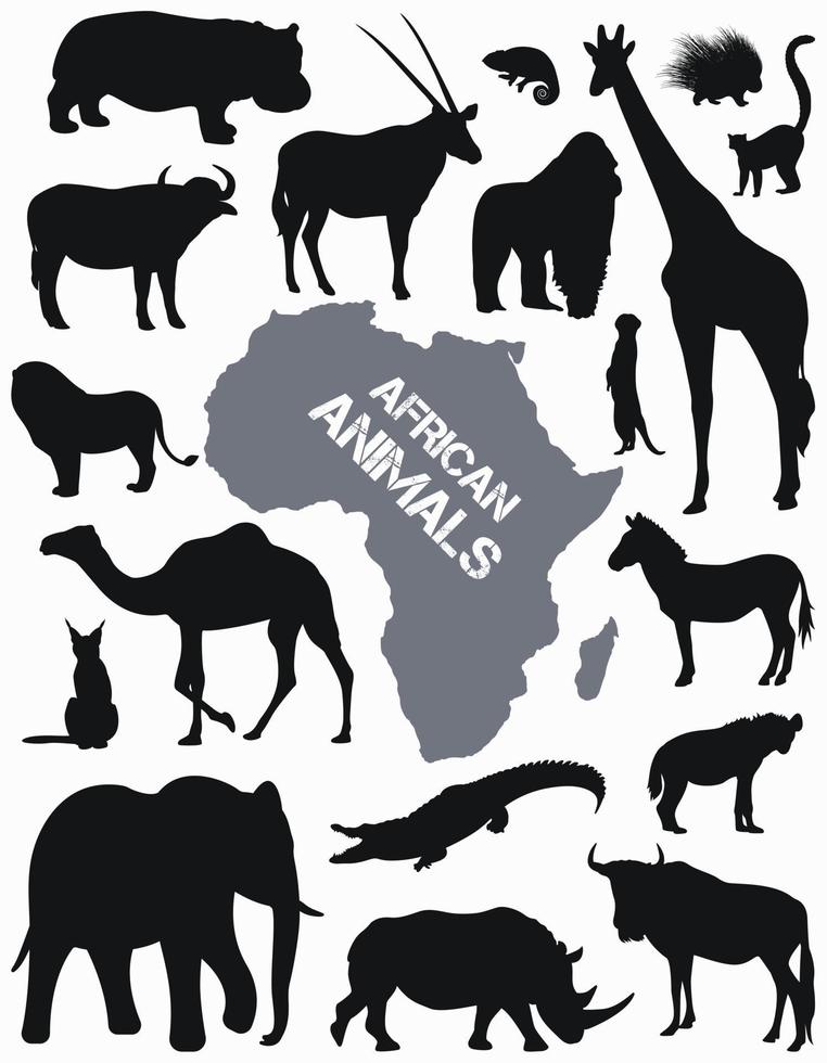 Collection with silhouettes of African animals. Flat design. Silhouettes of wild animals. Vector illustration