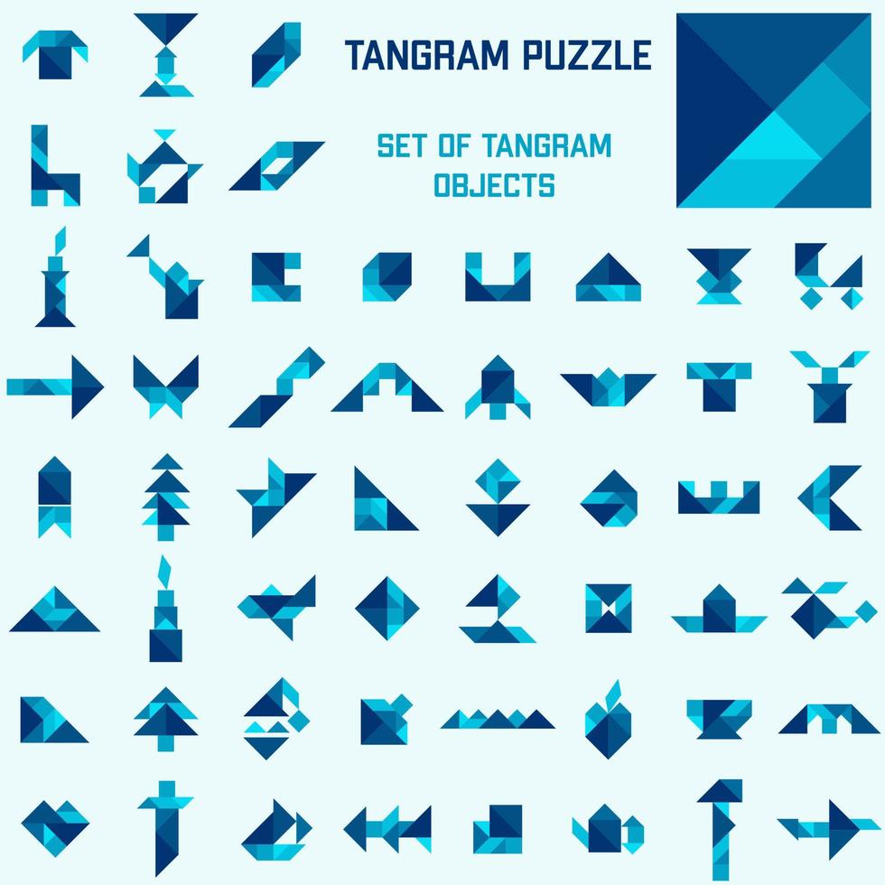 rompecabezas de tangram conjunto de tangram diferentes objetos. conjunto de vectores ilustración vectorial