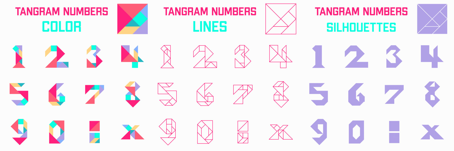 Tangram puzzle game. Schemas with different numbers. Game for children ...