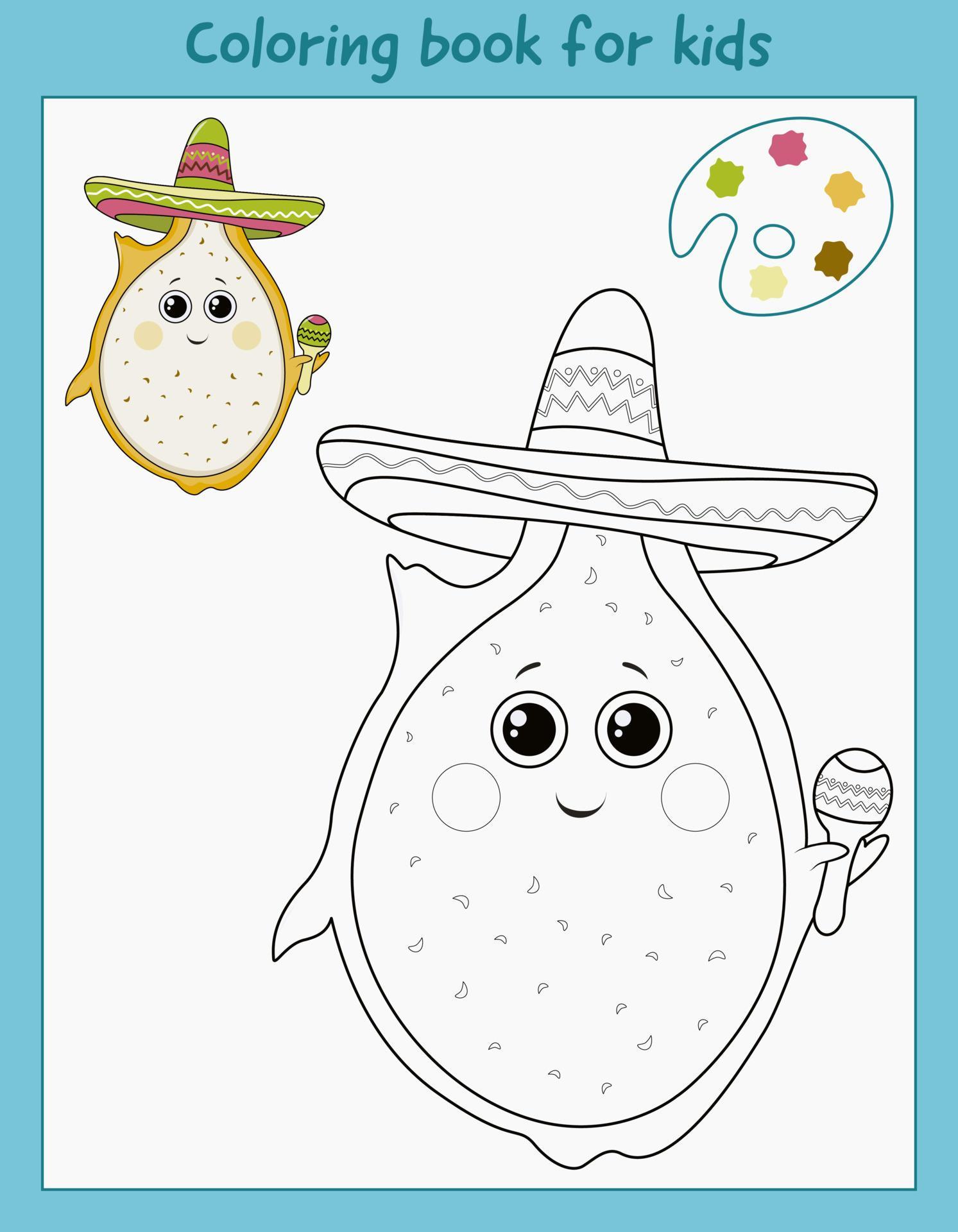 coloring book for kids with cartoon dragon fruit tasks for children