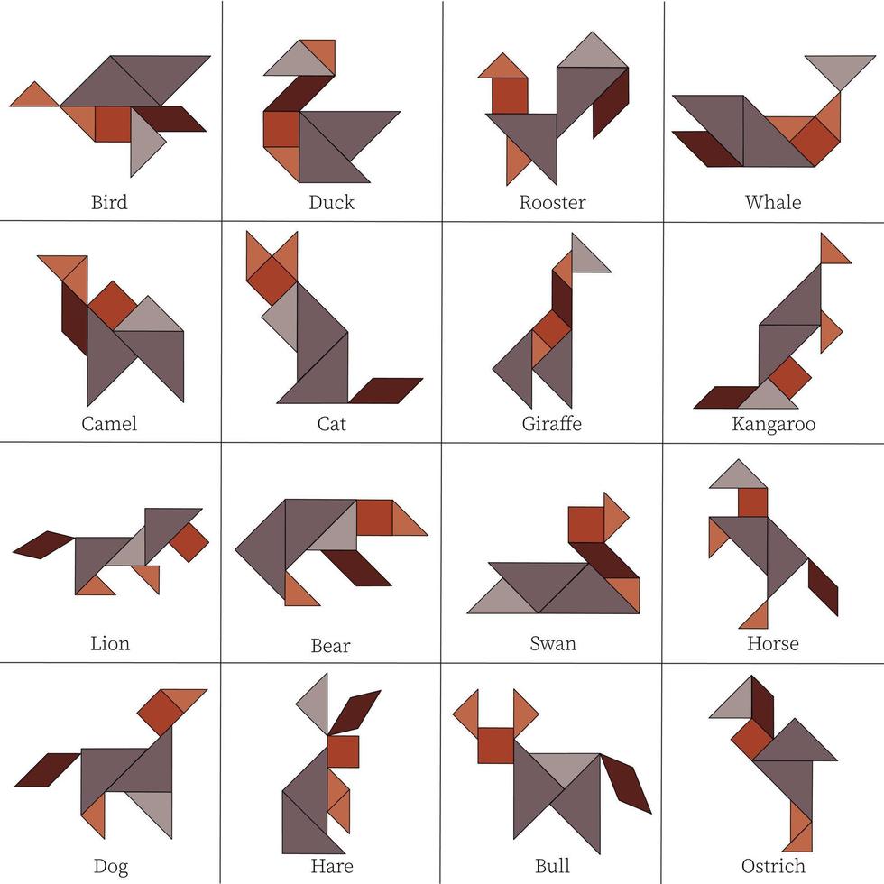 esquemas de juego de rompecabezas de tangram con diferentes animales vector