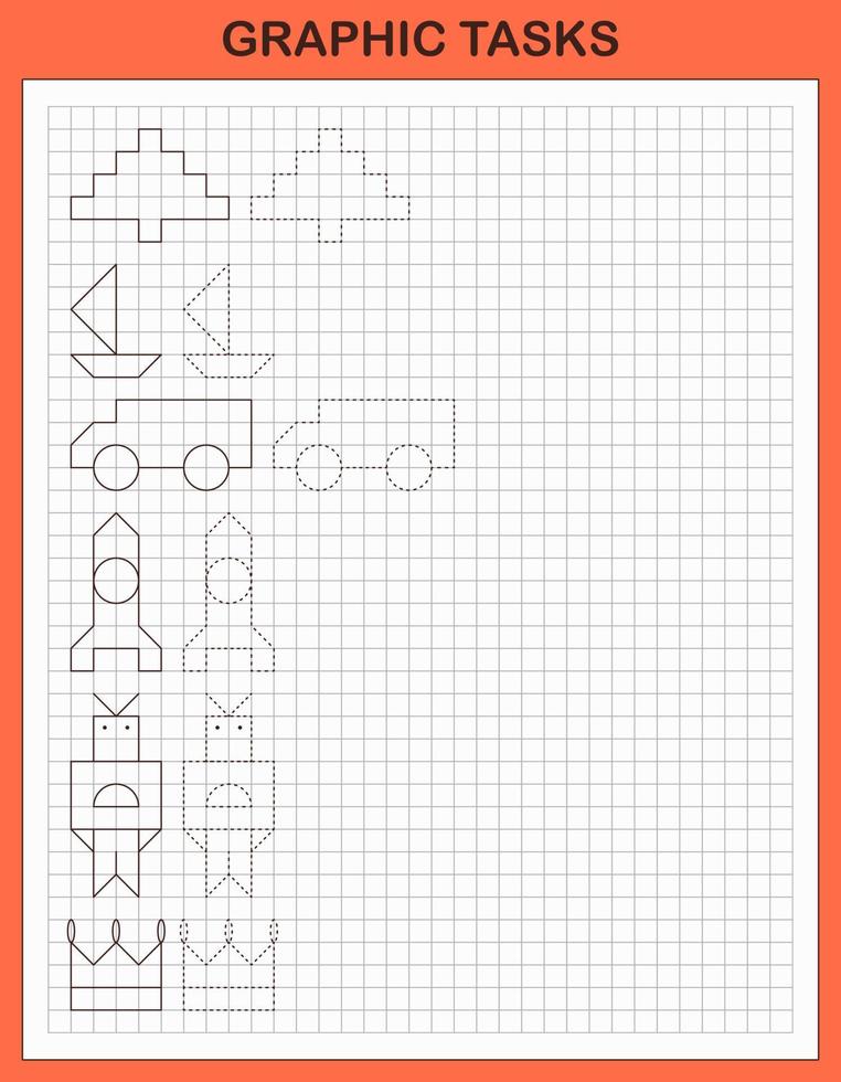 Graphic tasks by cells. Educational games for kids vector