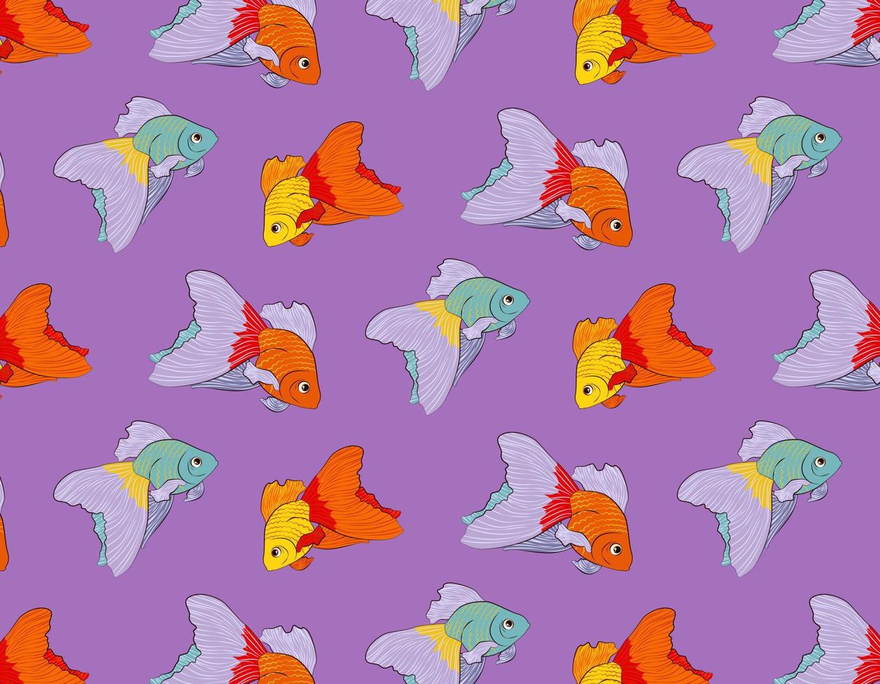 Cute cartoon pattern with bright veiltail fish. Aquarium fish pattern. Vector illustration