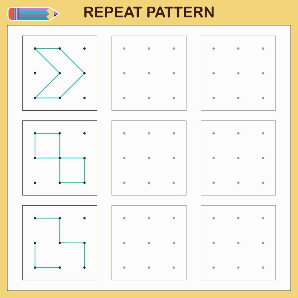 dictado gráfico. juego educativo para niños en edad preescolar. Hojas de trabajo para practicar la lógica y la motricidad. juego para niños. repite el patrón. vector